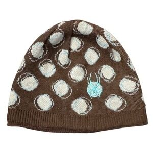 Spyder Polka Dot Beanie Hat Brown Blue White One Size Fits All Knit